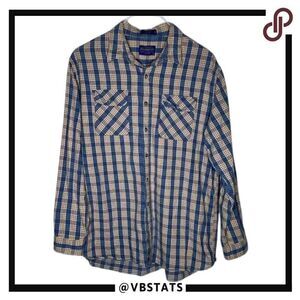 Pendleton‎ Large Navy/Red/Wheat Plaid Long Sleeve Flannel Size Large